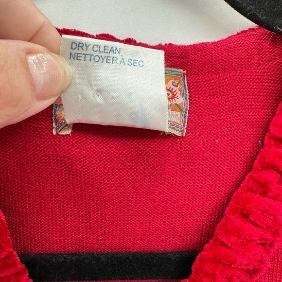 Y2K VINTAGE APRIL CORNELL S red embellished womans cottagecore wool cardigan - Picture 8 of 13